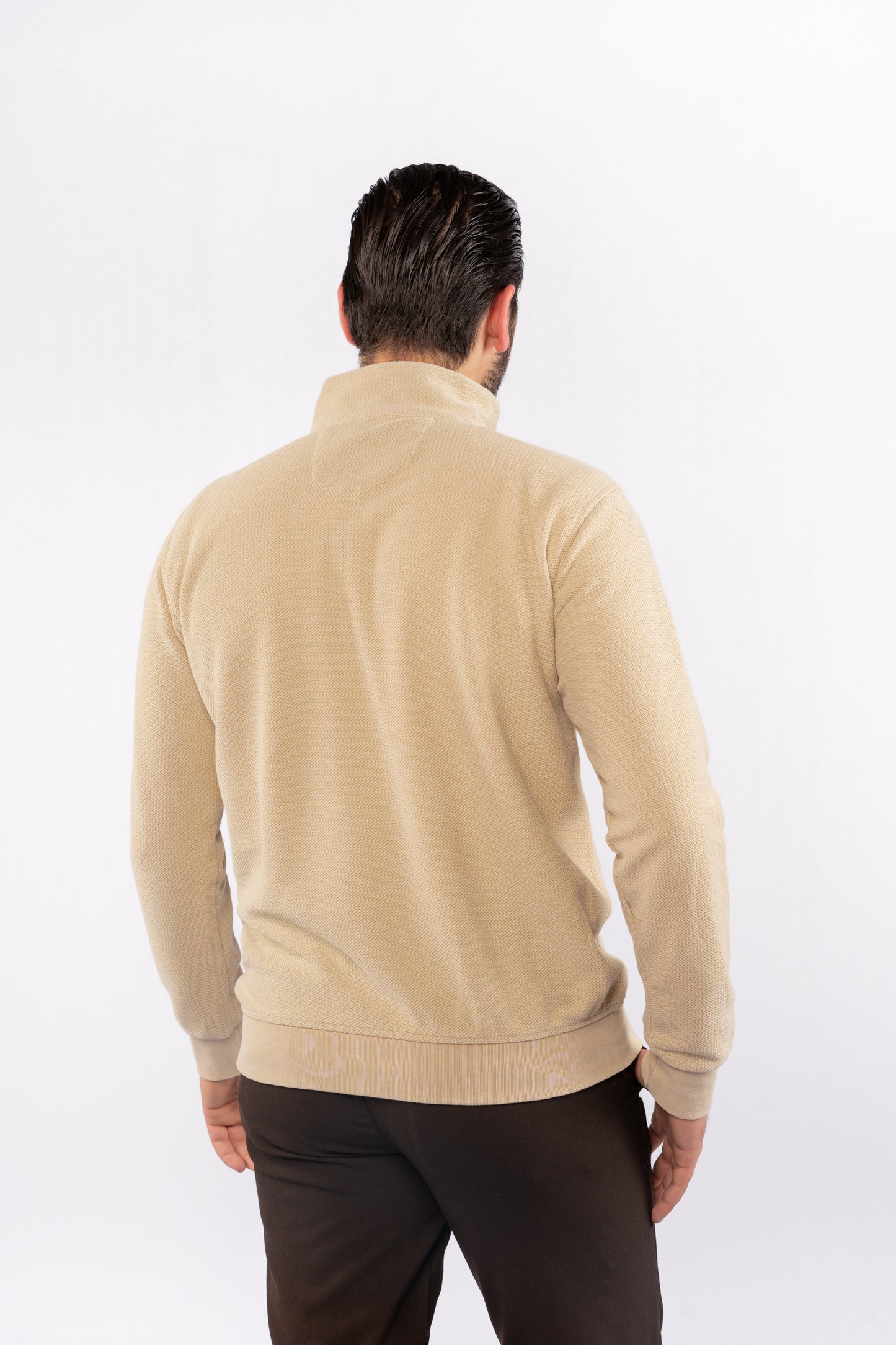 BEIGE HIGHNECK ZIPPER SWEATER