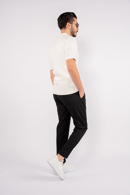 WHITE VNECK LINED POLO