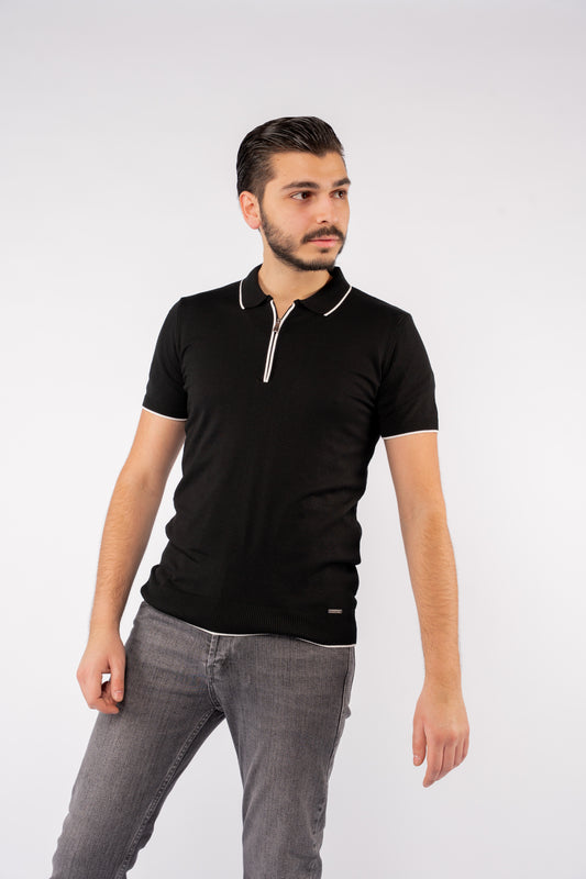 BLACK WHITE LINE POLO