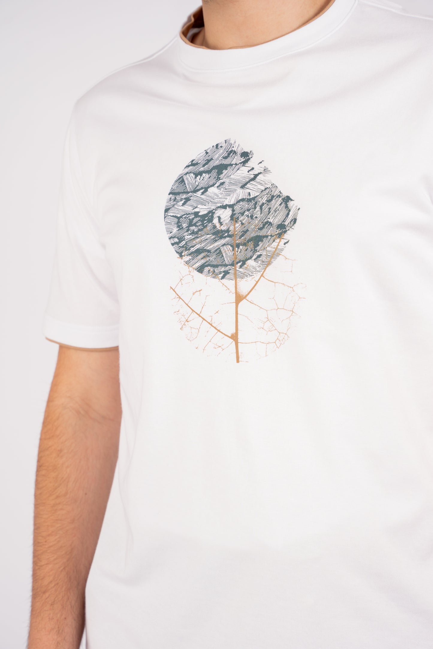 WHITE DOUBLE NECKLINE MERCERIZED TSHIRT