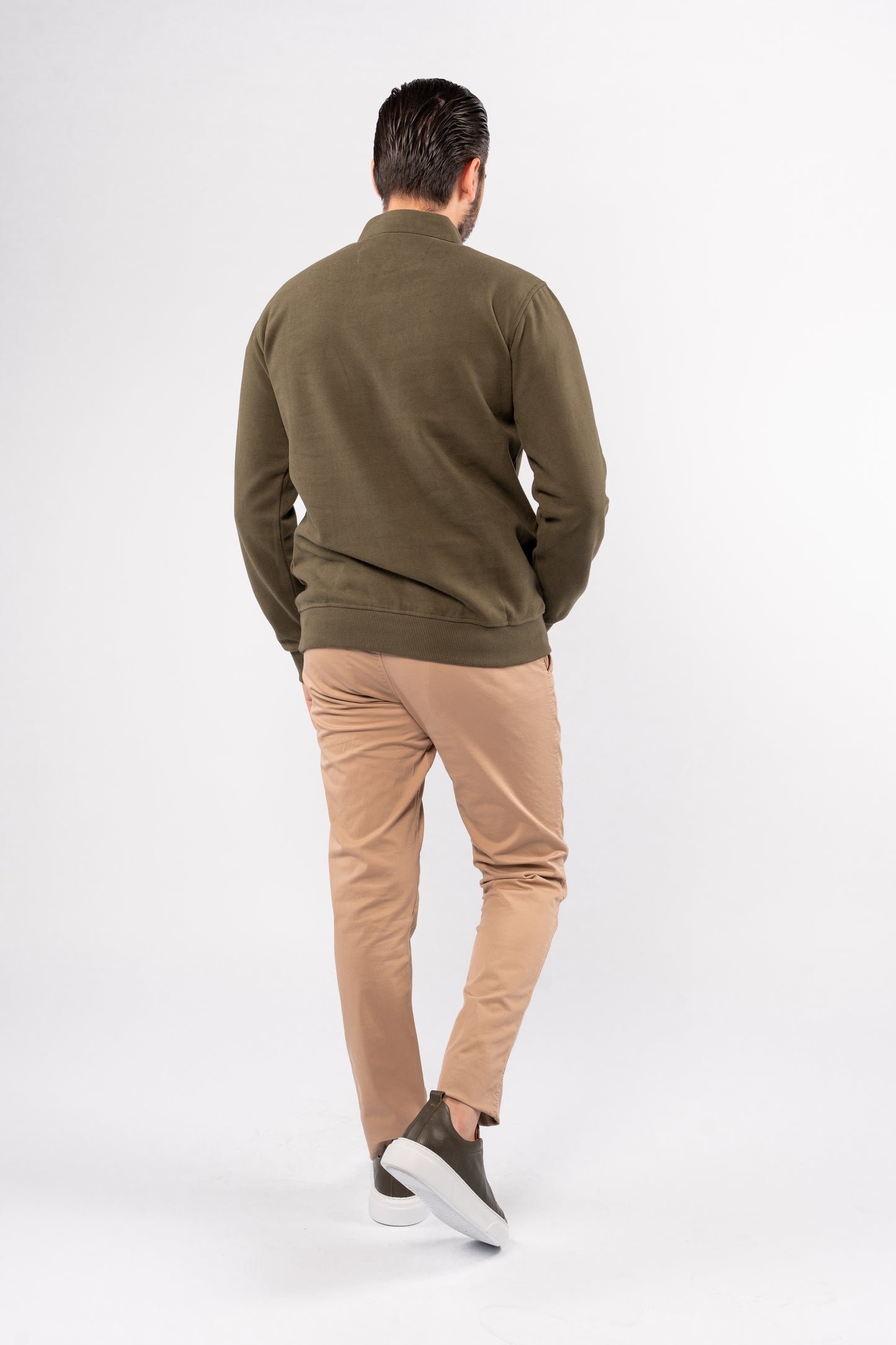 OLIVE BUTTON POLO SWEATER