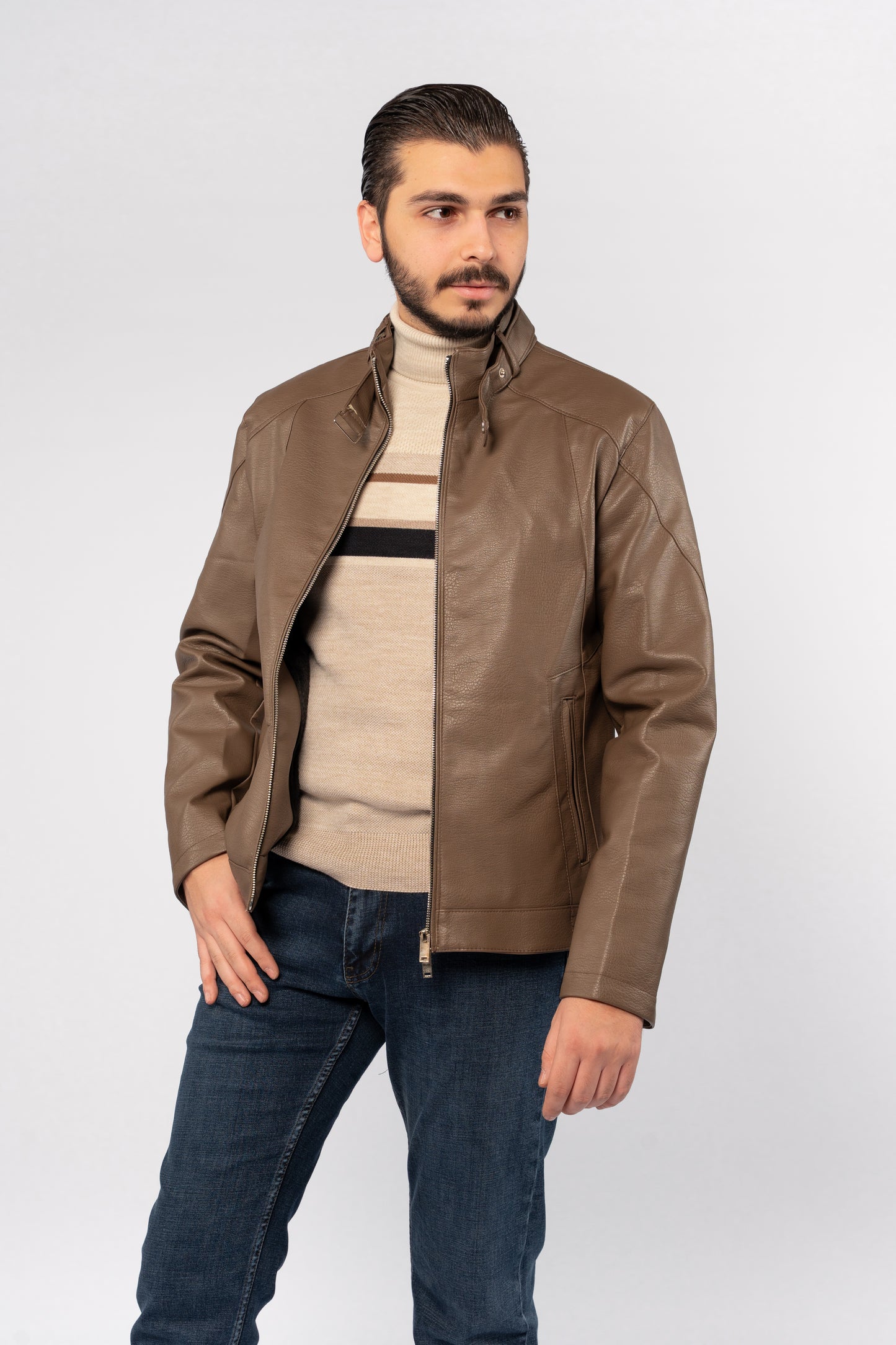 COFFEE CASUAL LEATHER JACKET