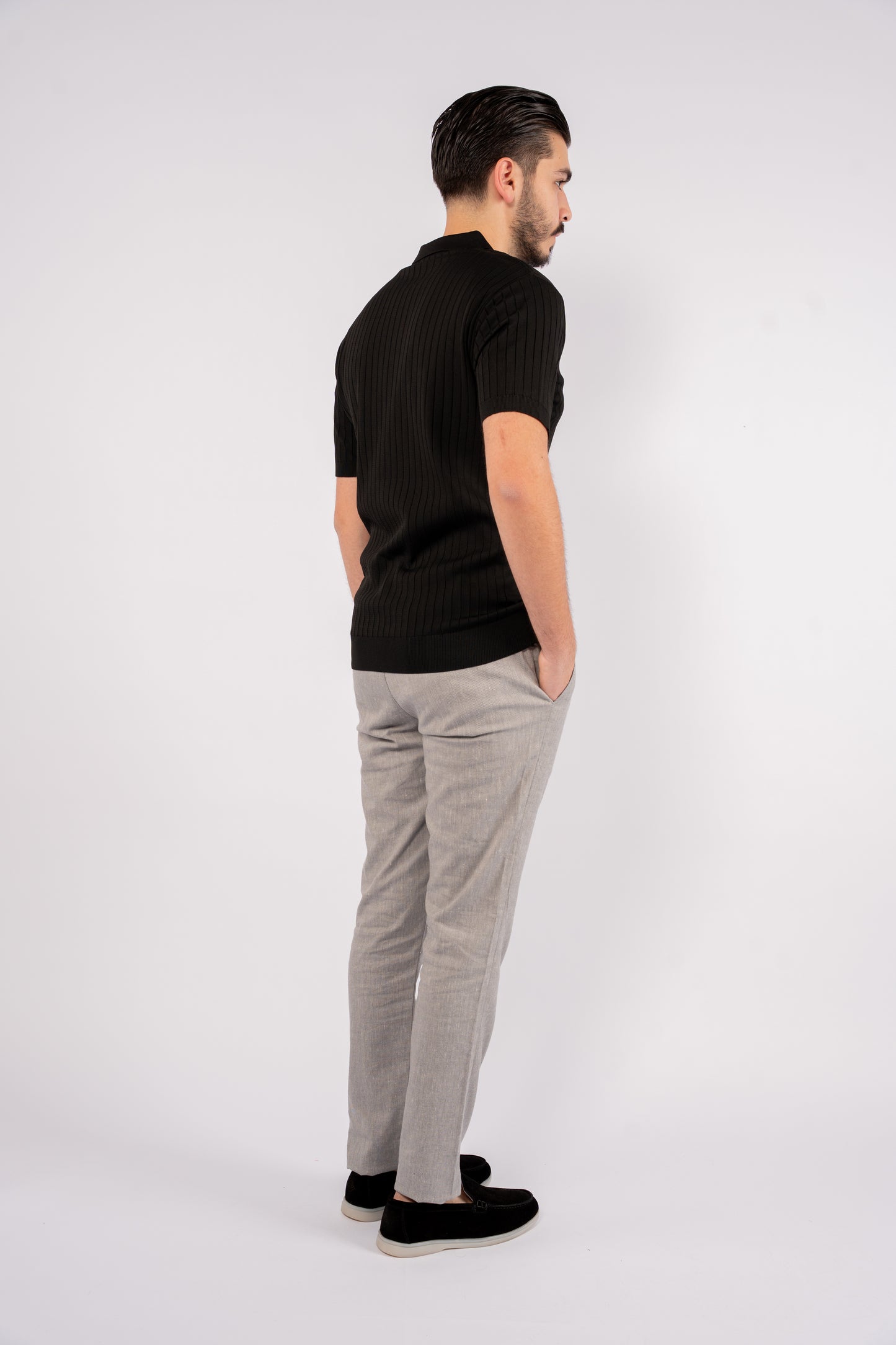 BLACK VNECK LINED POLO