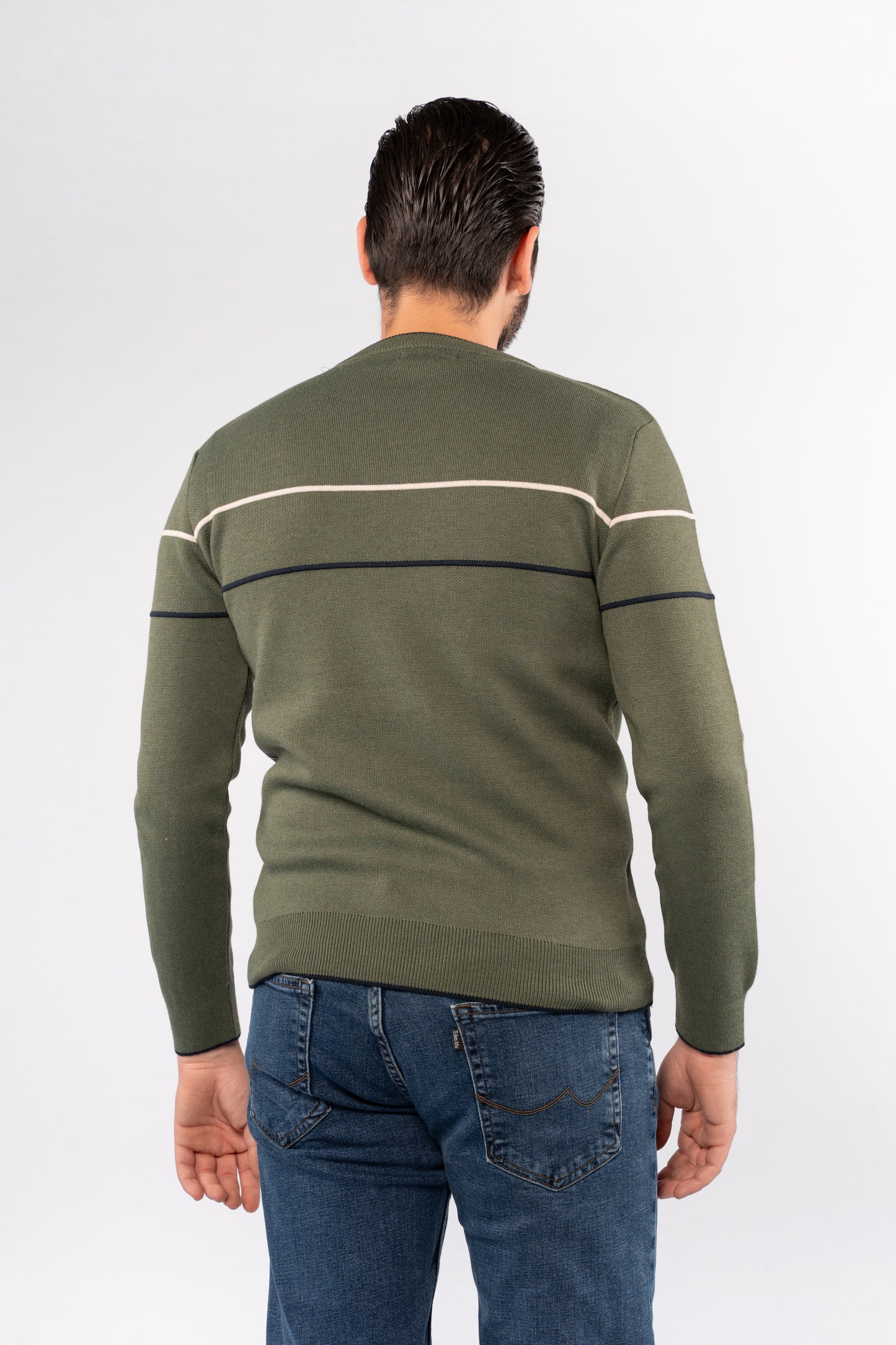 OLIVE-NAVY LINE SWEATER