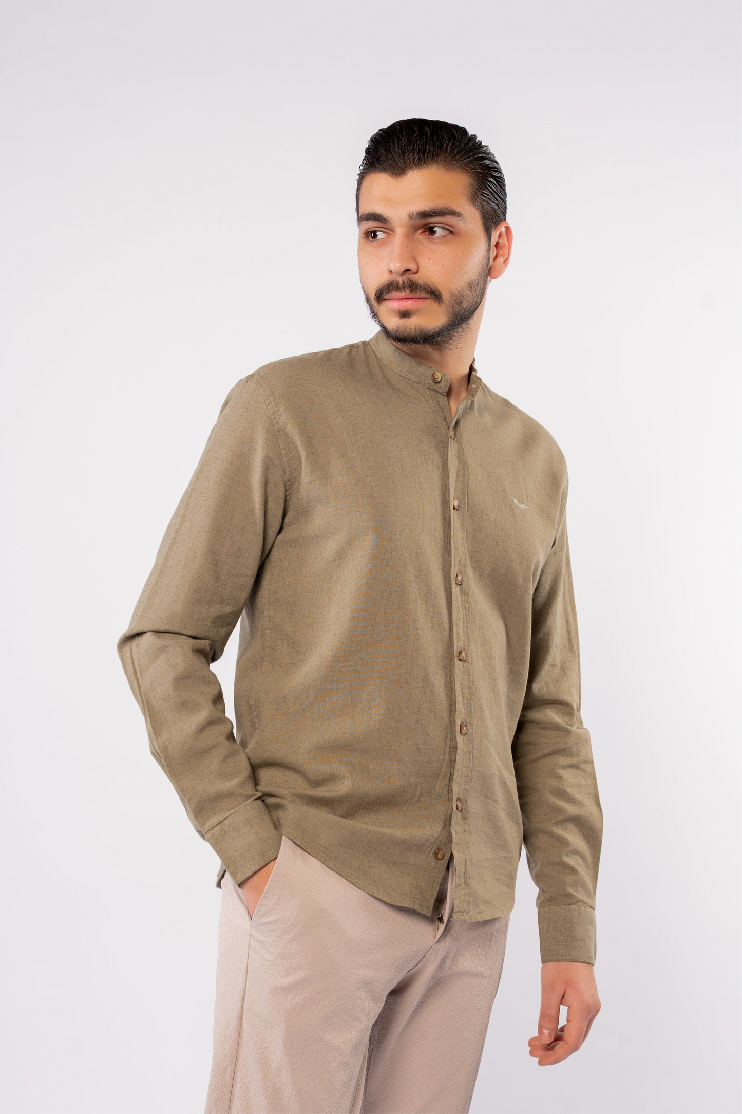 OLIVE CHINESE LINEN SHIRT
