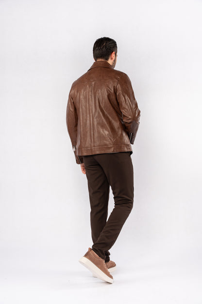 LIGHT BROWN TRUCKER LEATHER JACKET