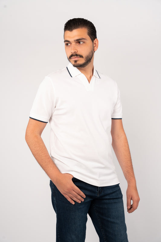 WHITE NAVY LINE VNECK POLO