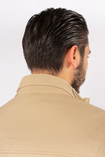 BEIGE CASUAL LEATHER JACKET