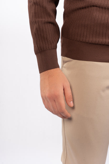 BROWN TRICOT ROUNDNECK SWEATER