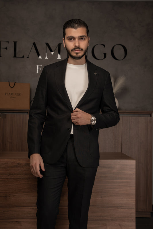 BLACK CASUAL LINEN SUIT