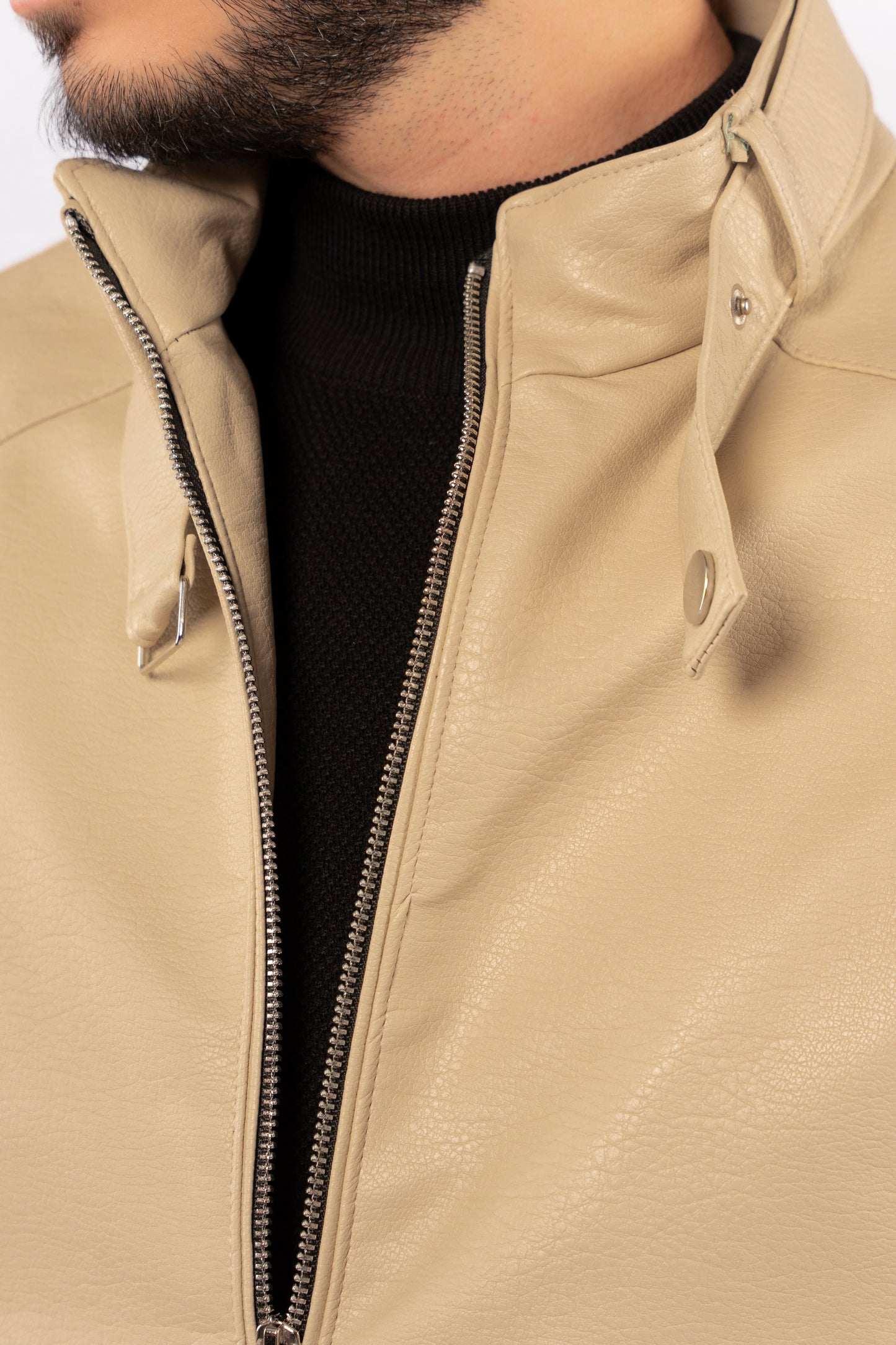 BEIGE CASUAL LEATHER JACKET