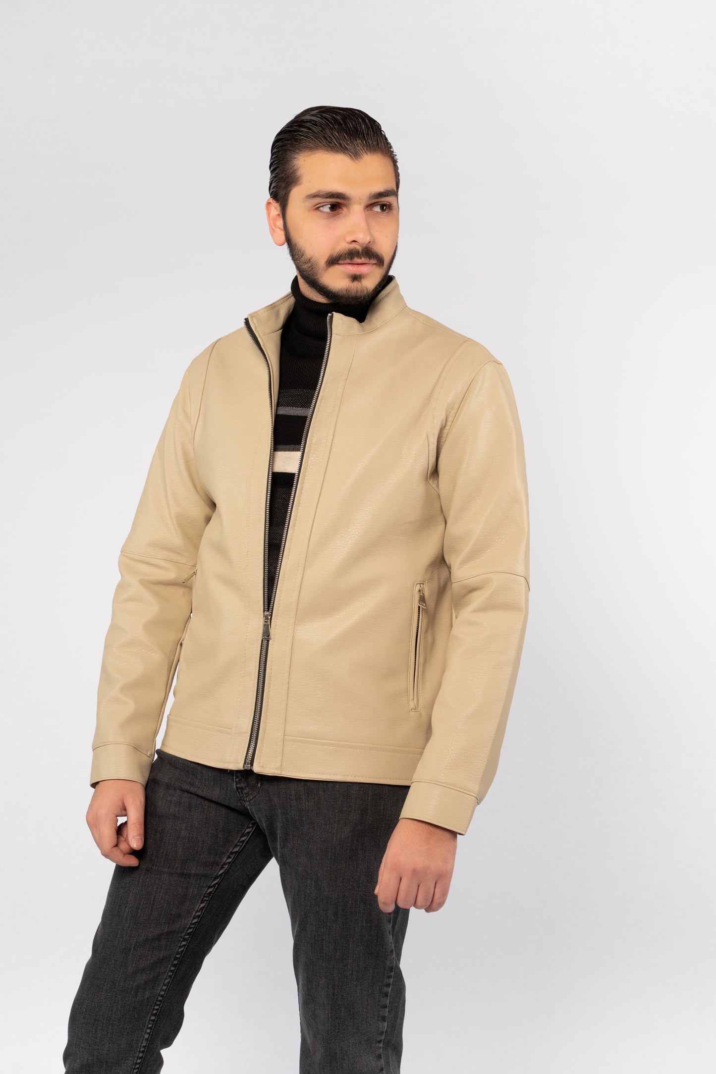 BEIGE TIMELESS LEATHER JACKET