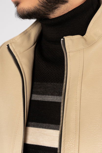 BEIGE TIMELESS LEATHER JACKET