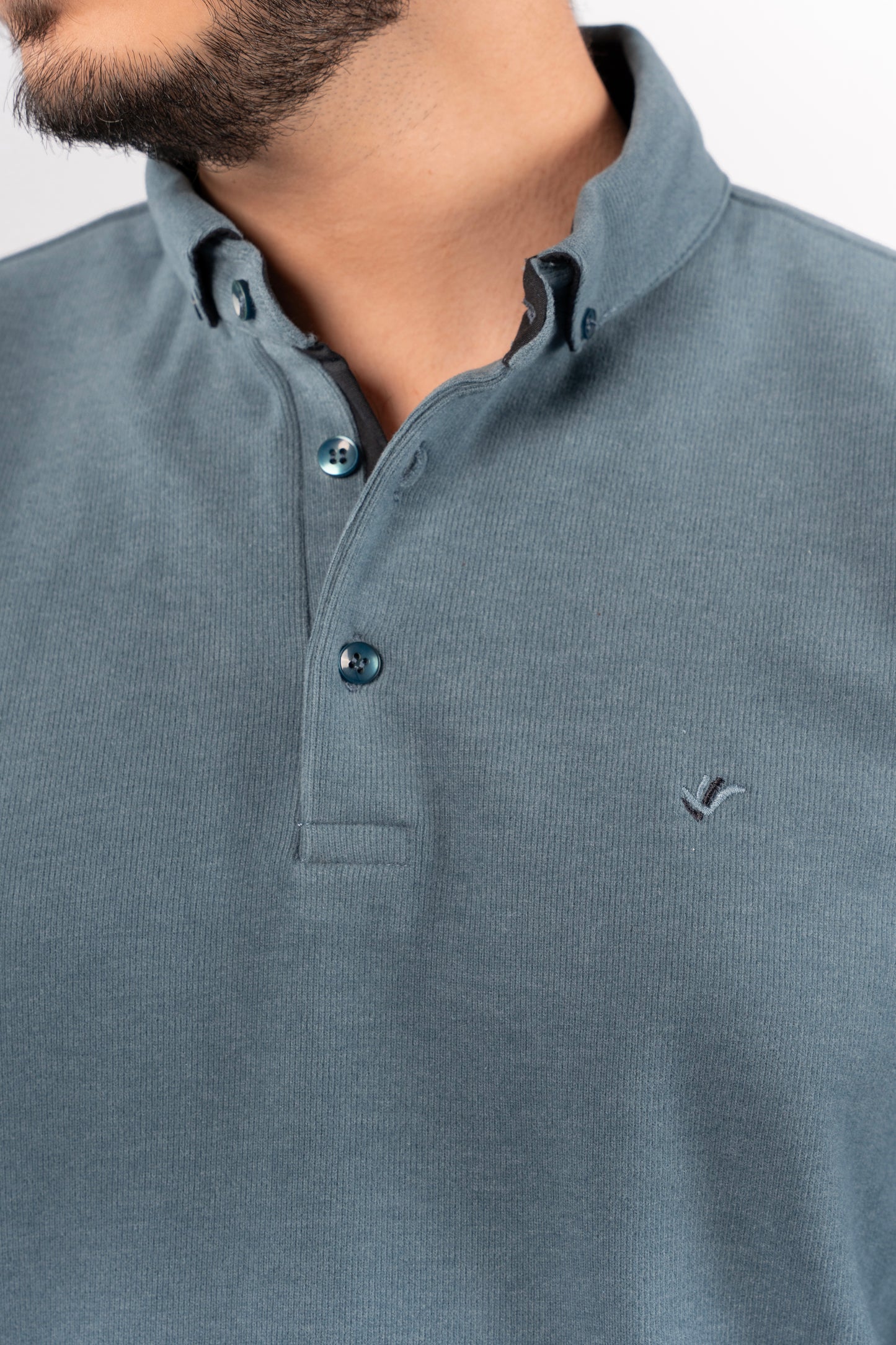 BLUE BUTTON POLO SWEATER