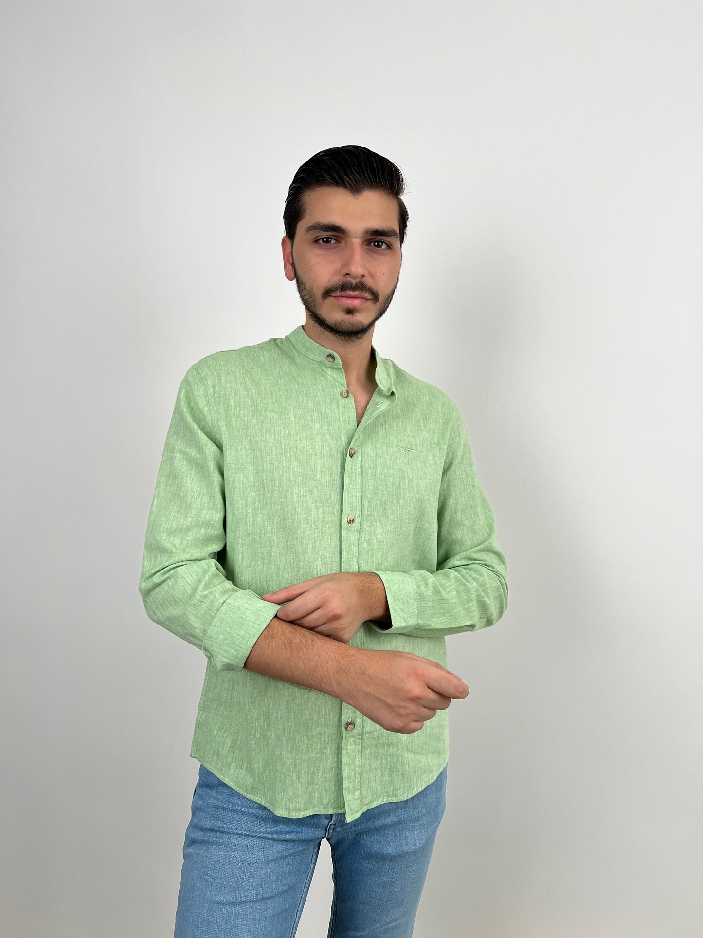 CHINESE LINEN SHIRT GREEN