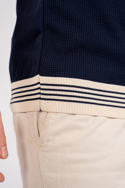 NAVY MIXED ZIPPER TRICOT POLO