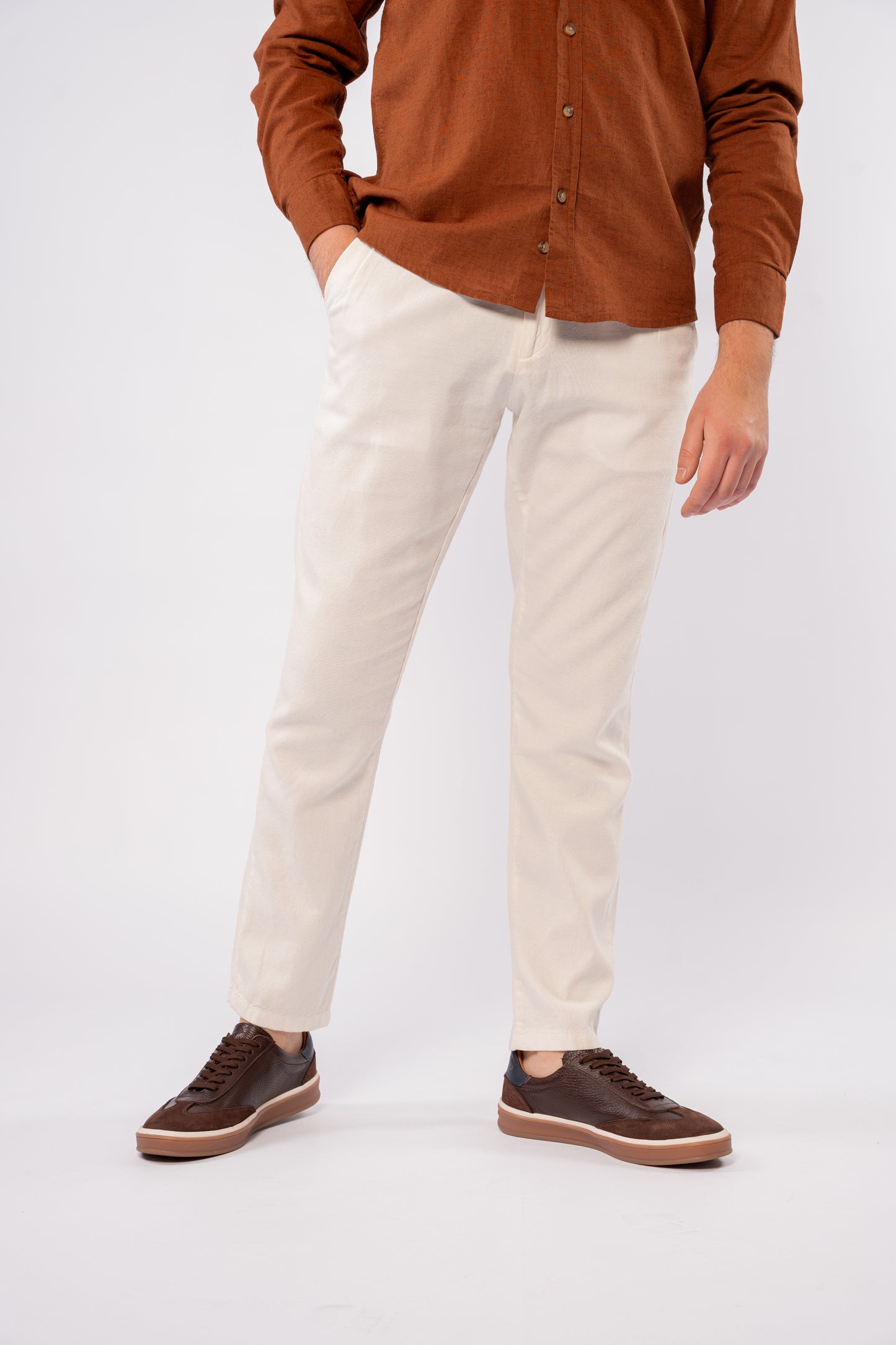 LIGHT BROWN CHINESE LINEN SHIRT