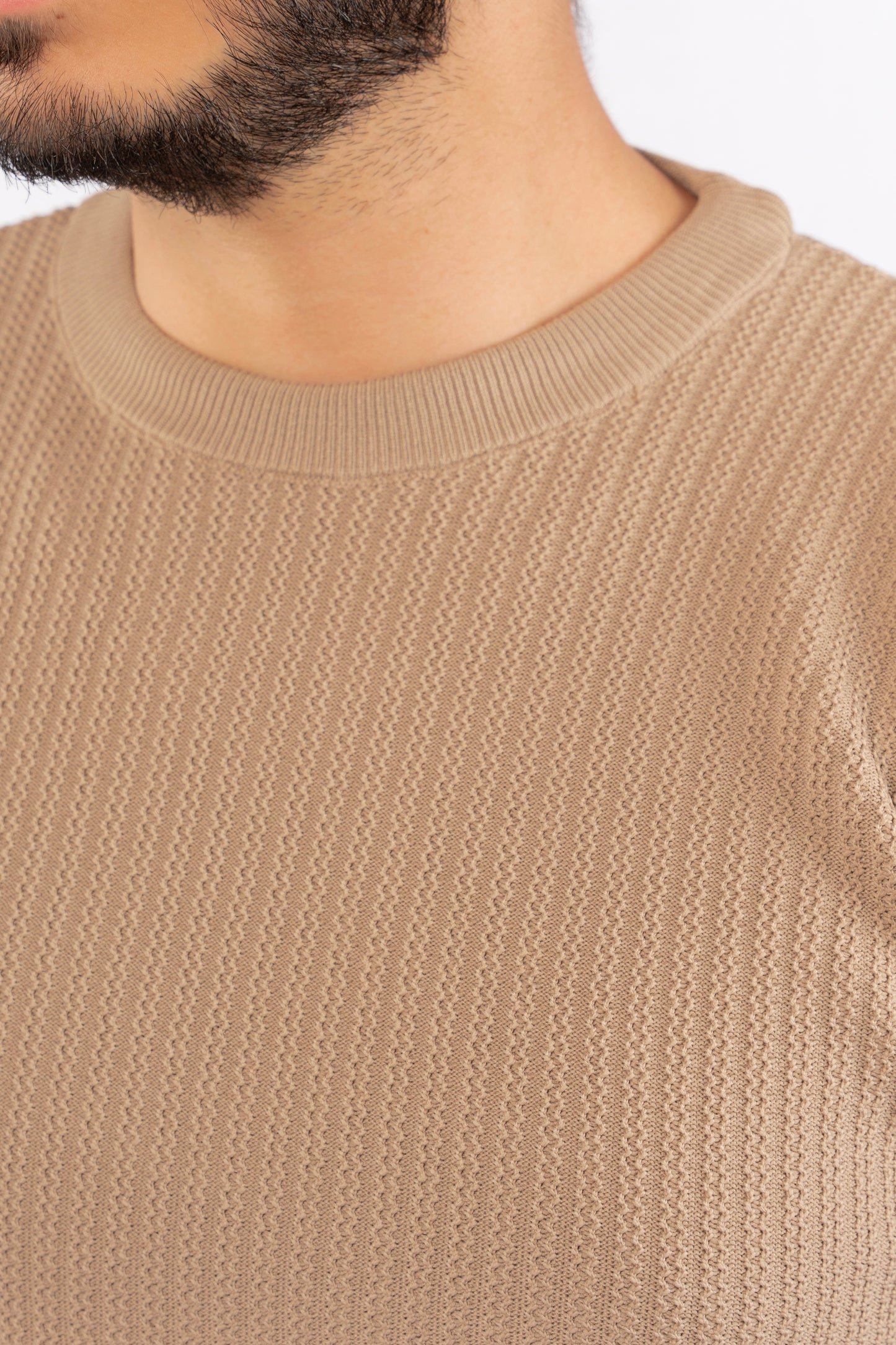 BEIGE TRICOT ROUNDNECK SWEATER