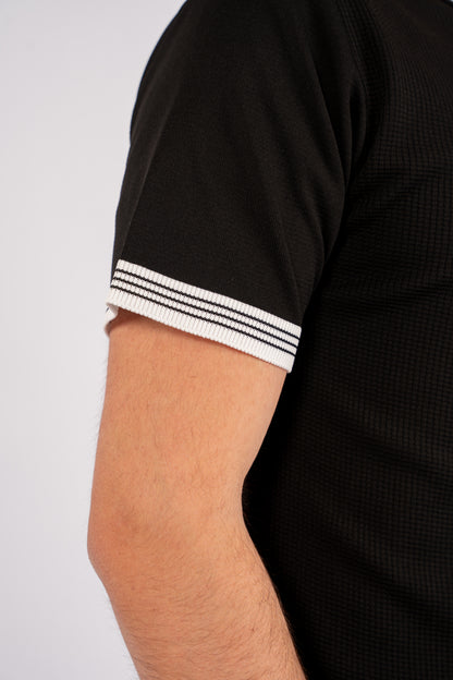 BLACK MIXED ZIPPER TRICOT POLO