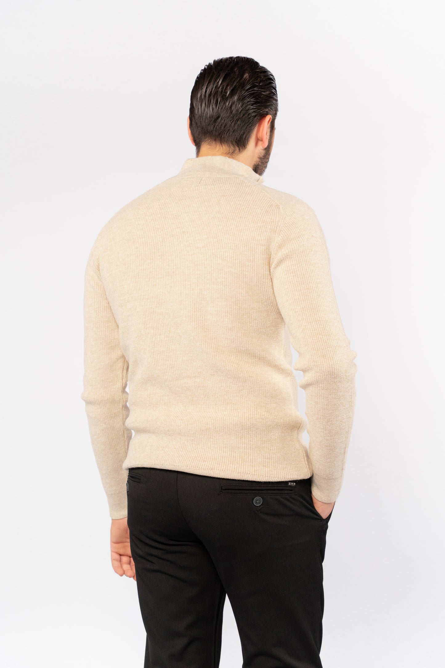 BEIGE KNITTED HIGHNECK ZIPPER SWEATER