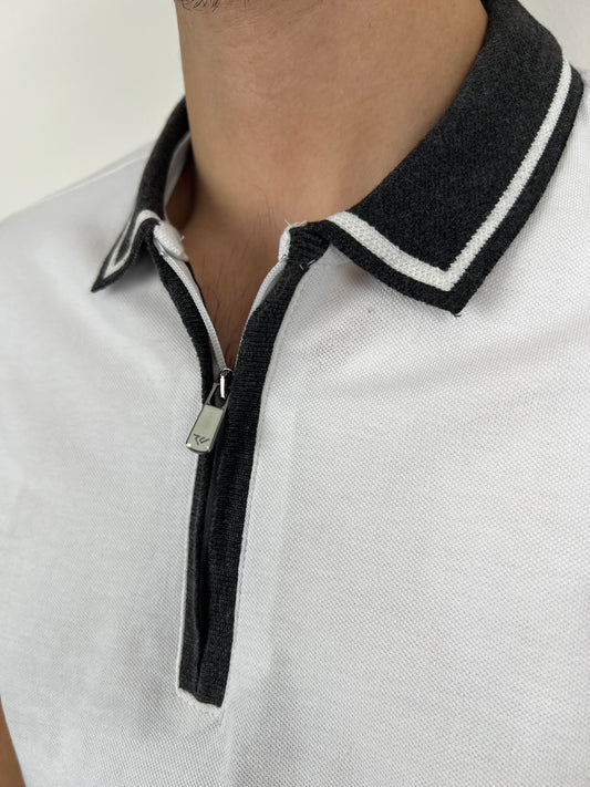 WHITE ZIPPER POLO