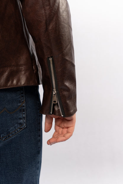 BROWN TRUCKER LEATHER JACKET