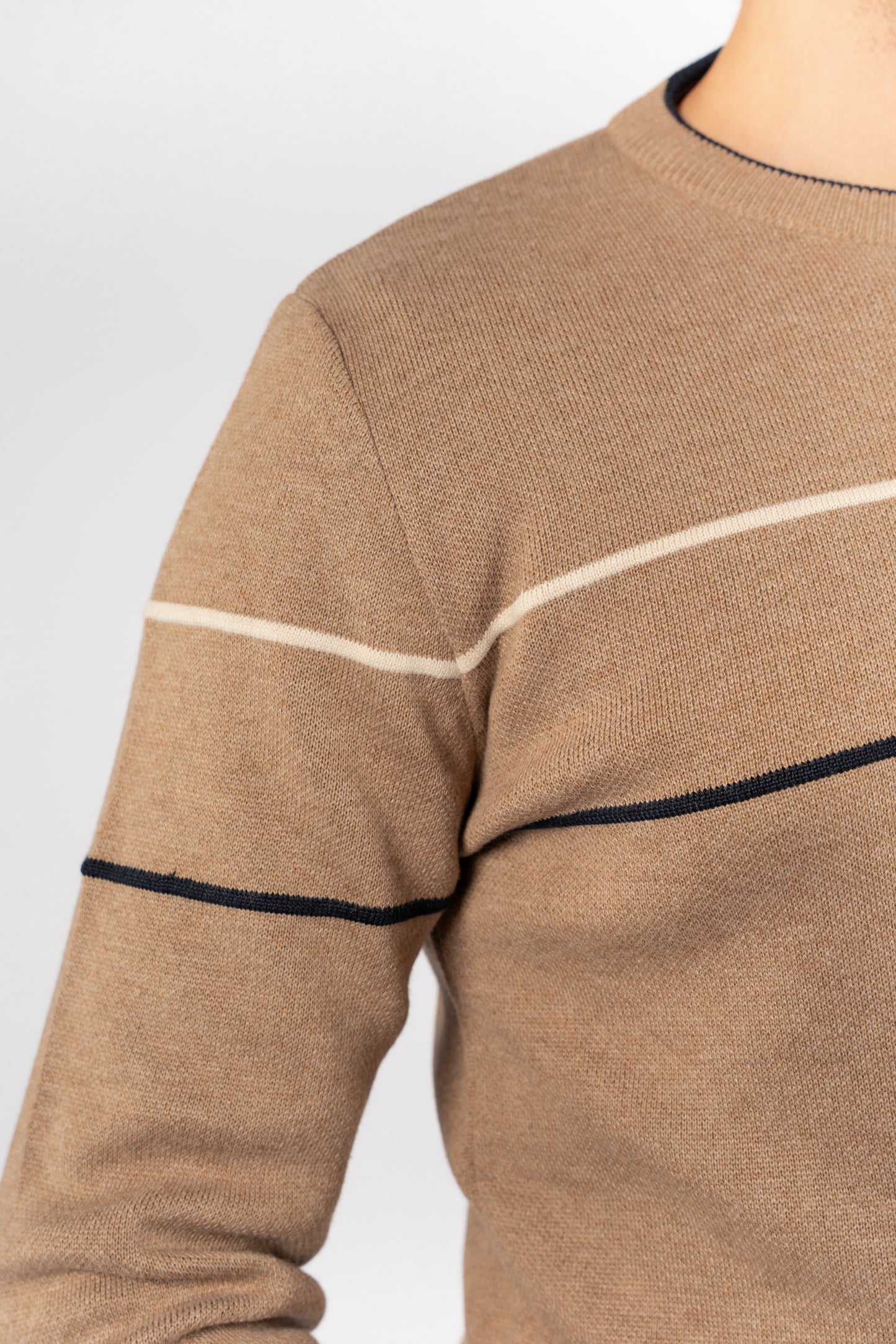 DARK BEIGE NAVY LINE SWEATER