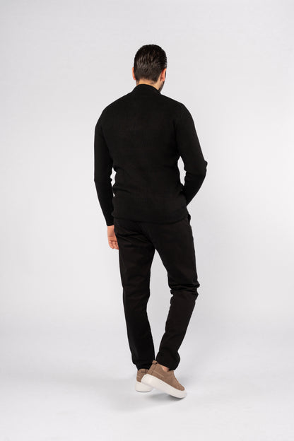 BLACK KNITTED HIGHNECK ZIPPER SWEATER