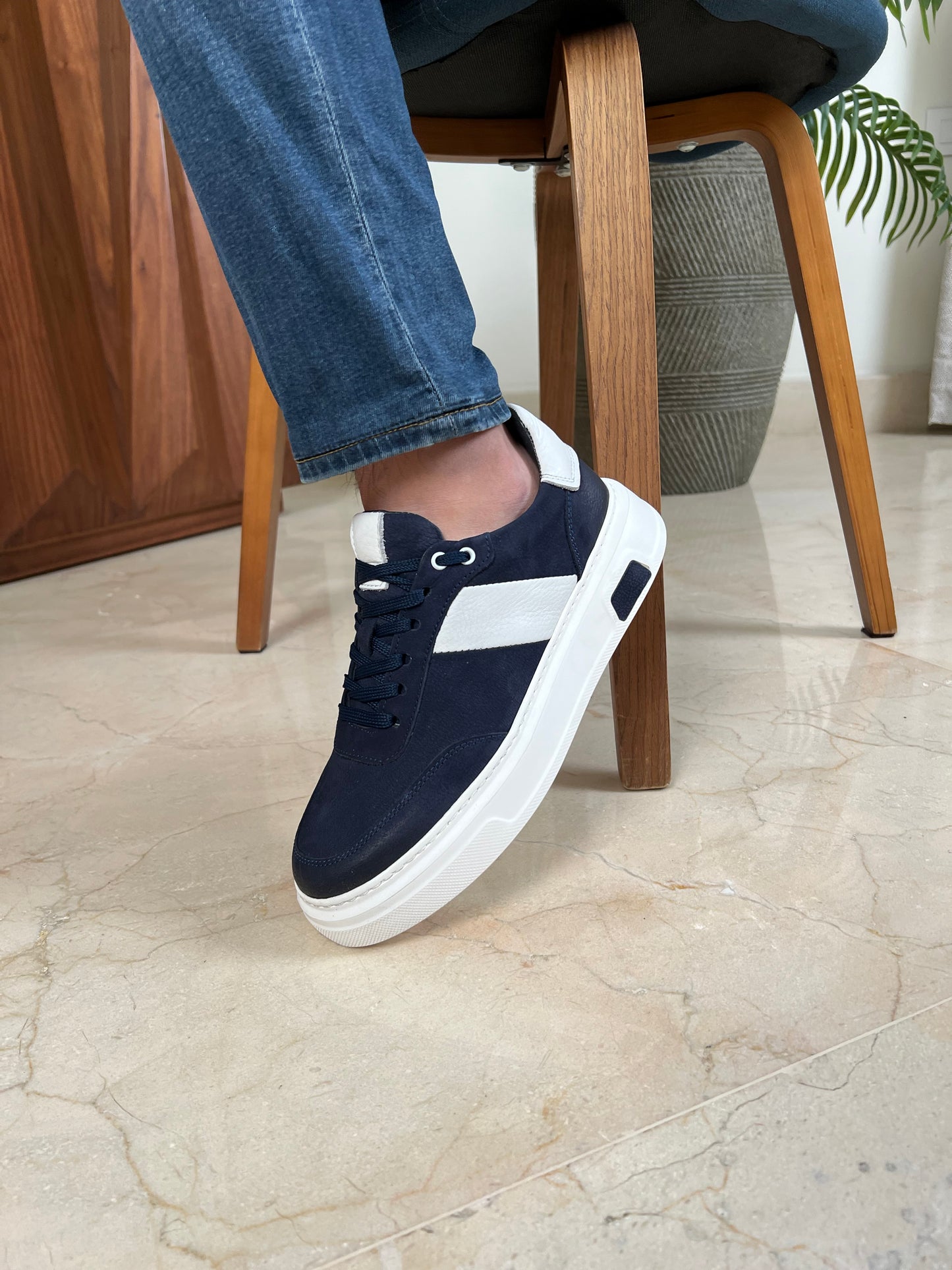 NAVY SUEDE HIGH SOLE SNEAKER