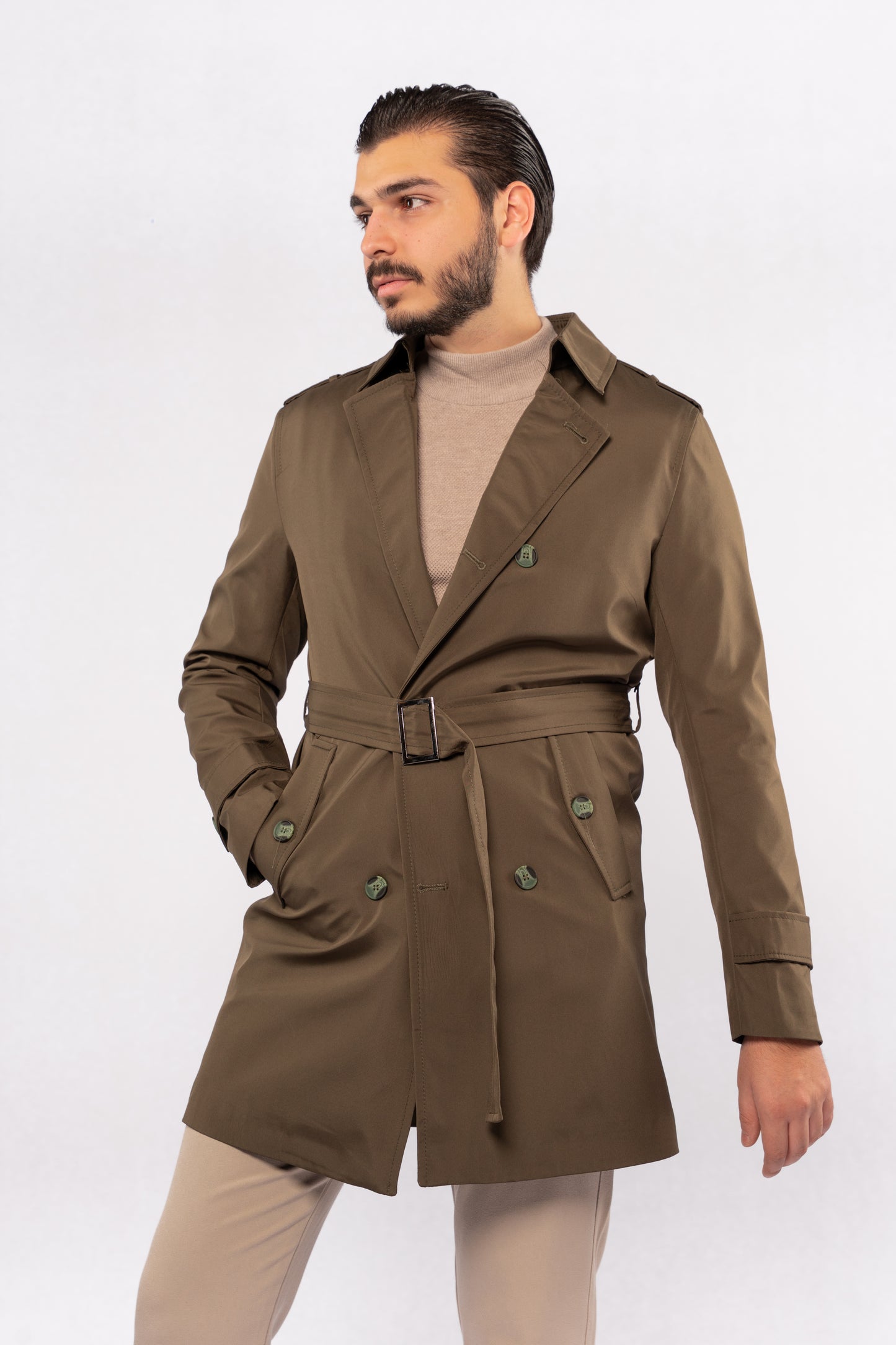 OLIVE ELEGANCE TRENCH COAT