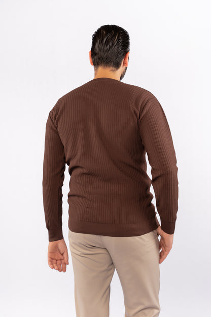 BROWN TRICOT ROUNDNECK SWEATER