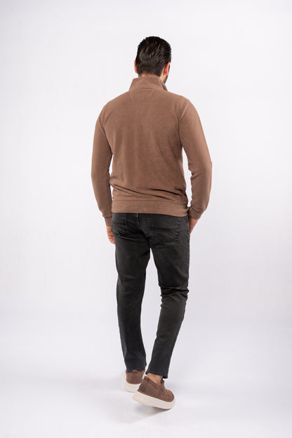 MOCHA HIGHNECK ZIPPER SWEATER