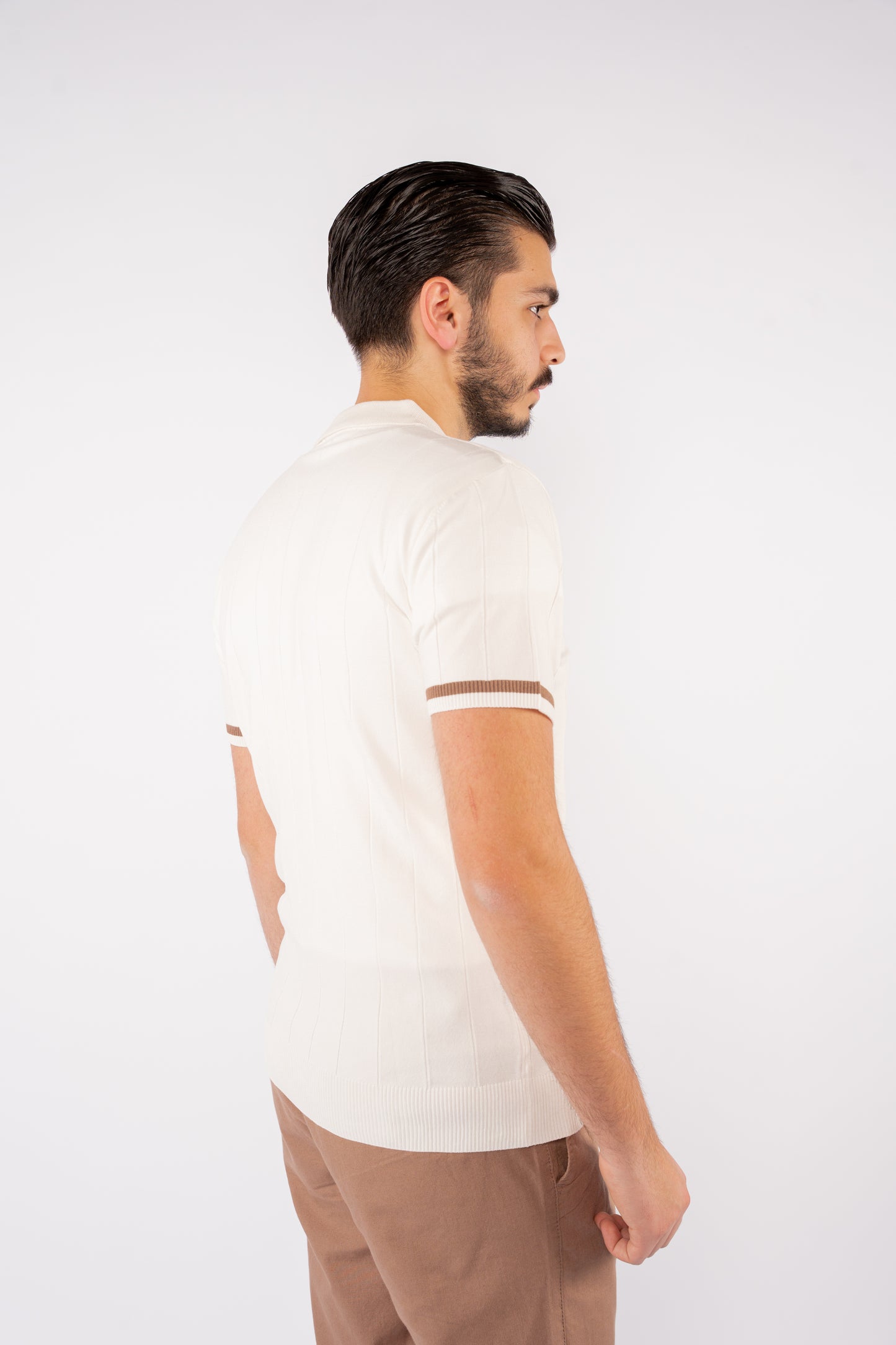 LINED WHITE ZIPPER POLO