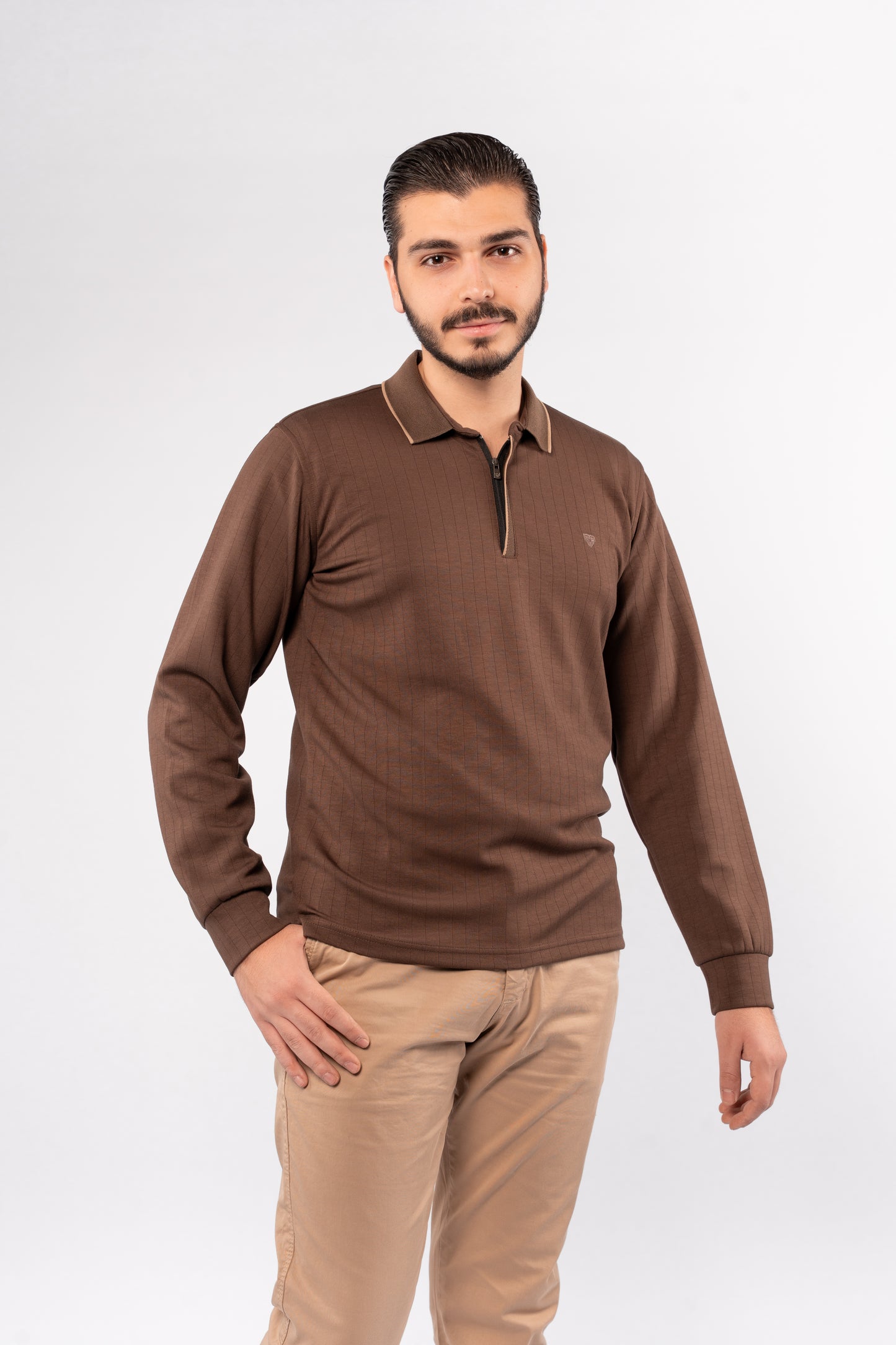 BROWN POLO ZIPPER SWEATER