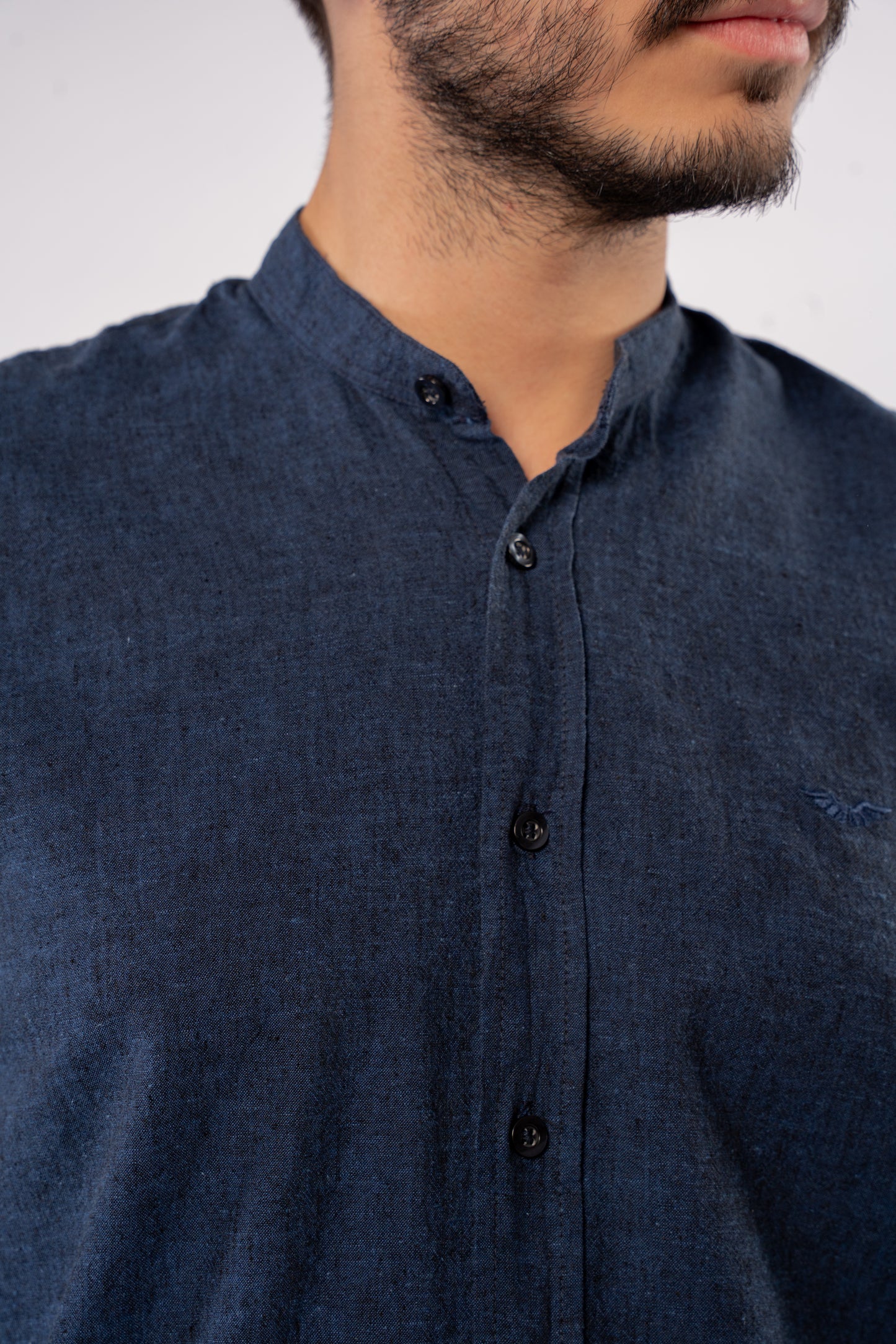 NAVY CHINESE LINEN SHIRT