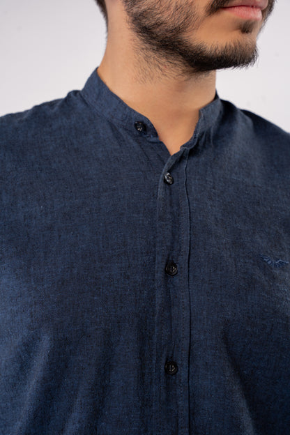 NAVY CHINESE LINEN SHIRT