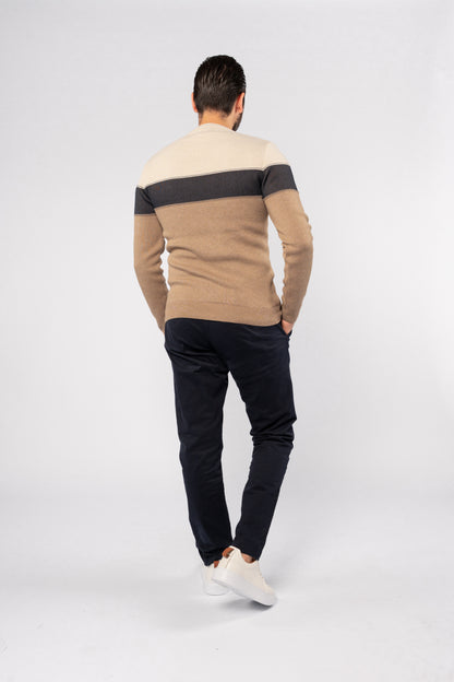 DARK BEIGE TRIO COLOR SWEATER