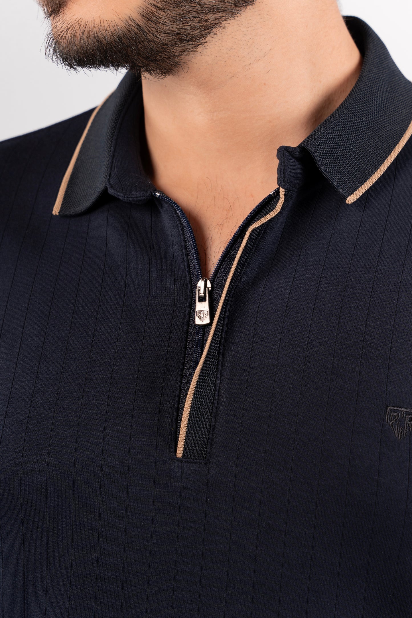 NAVY POLO ZIPPER SWEATER