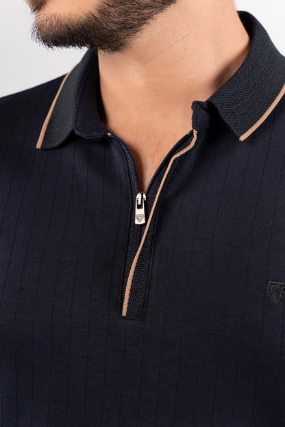 NAVY POLO ZIPPER SWEATER