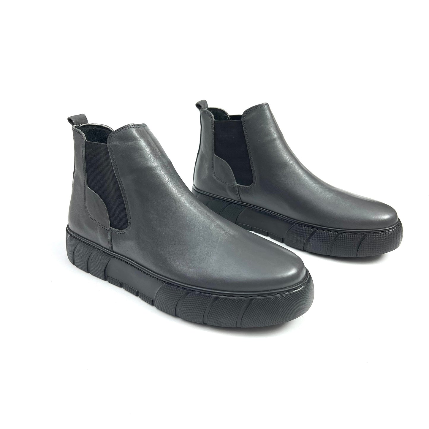 Grey Chelsea Leather Boots