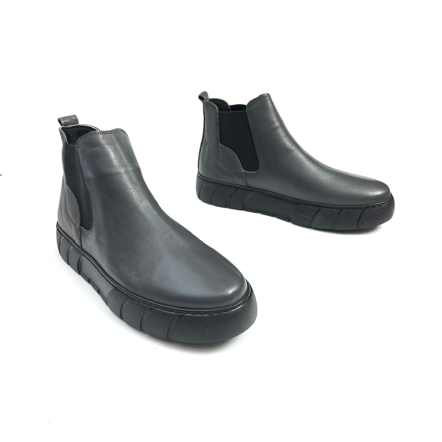 Grey Chelsea Leather Boots