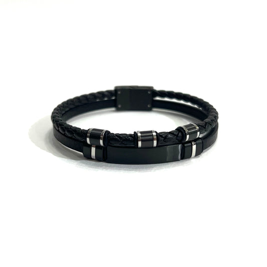 Double Cord Black and Silver Bracelet